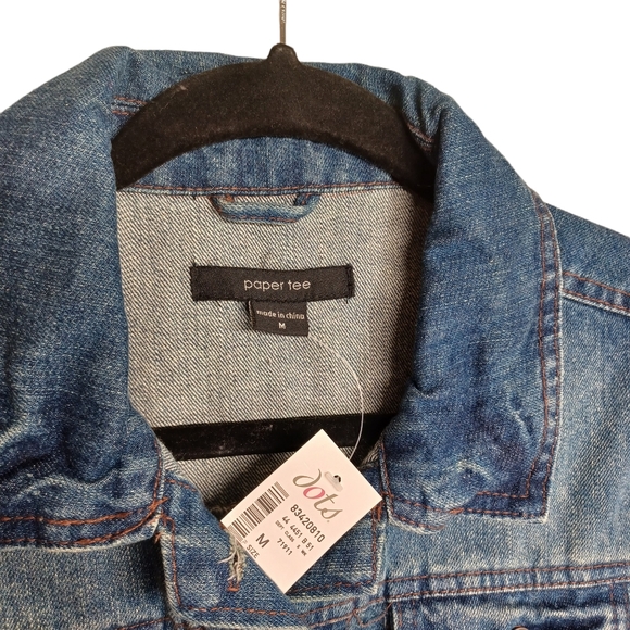 PAPER TEE Tribal Embroidered Print Long Sleeve Button Blue Denim Jacket M NWT - Picture 3 of 6